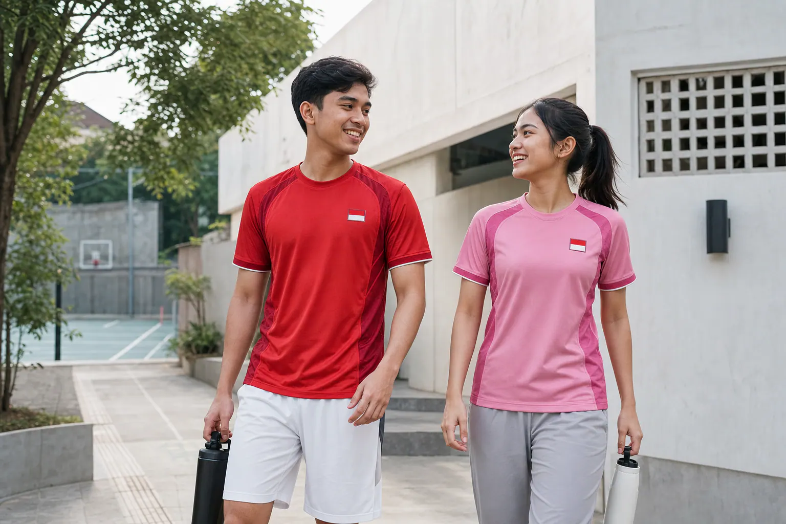 Dua anak muda Indonesia mengenakan jersey Nadi setelah olahraga santai